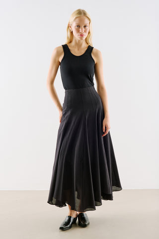 Asymmetric Draped Cotton Skirt Black