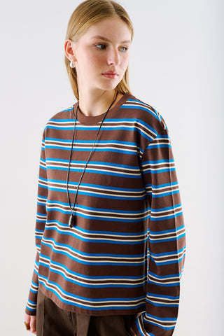 Striped Regular Fit Long Sleeve T Shirt Blue