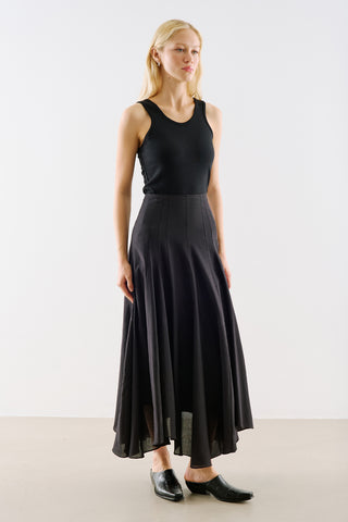 Asymmetric Draped Cotton Skirt Black