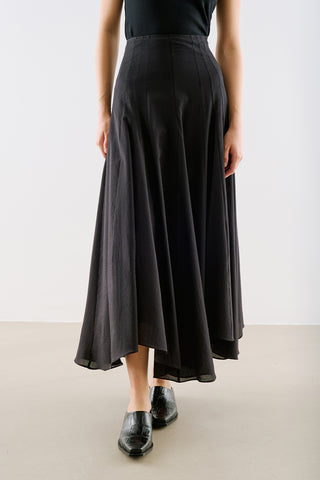 Asymmetric Draped Cotton Skirt Black
