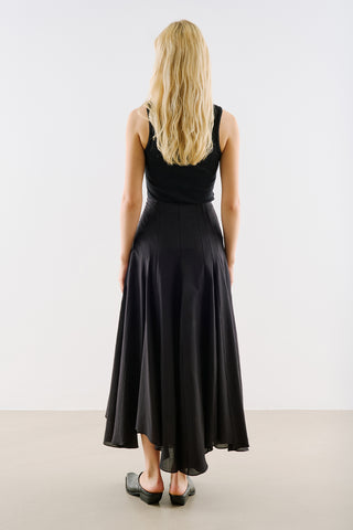 Asymmetric Draped Cotton Skirt Black