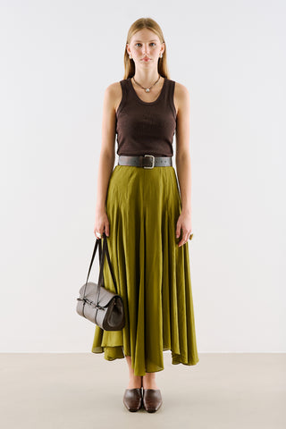 Asymmetric Draped Cotton Skirt Green