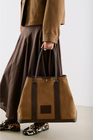 Xl Canvas Tote Bag With Leather Handles Camel