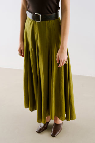 Asymmetric Draped Cotton Skirt Green