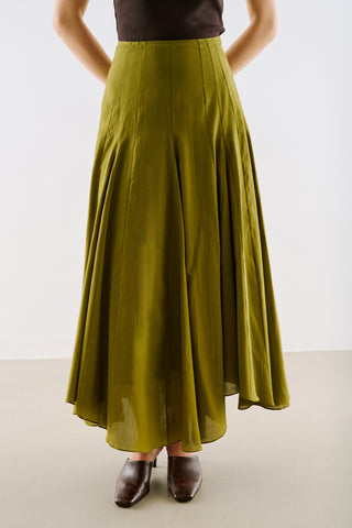 Asymmetric Draped Cotton Skirt Green