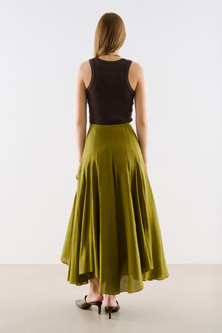 Asymmetric Draped Cotton Skirt Green