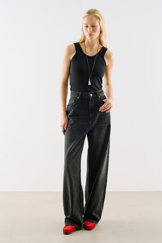 Mid-Rise Wide-Leg Jeans Black
