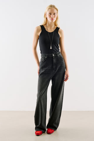 Mid-Rise Wide-Leg Jeans Black