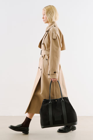 Xl Canvas Tote Bag With Leather Handles Black