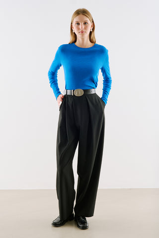 Asymmetric Pleated Barrel Leg Trousers Black