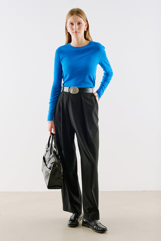 Asymmetric Pleated Barrel Leg Trousers Black