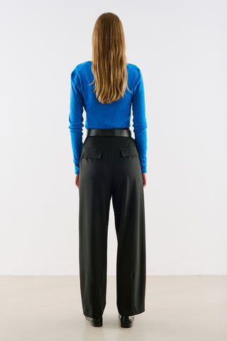 Asymmetric Pleated Barrel Leg Trousers Black