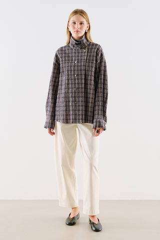Checked High Neck Shirt Grey
