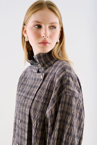 Checked High Neck Shirt Grey