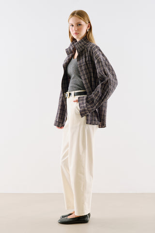 Checked High Neck Shirt Grey