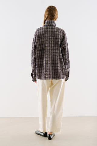 Checked High Neck Shirt Grey