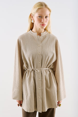 Wide Sleeve Belted Tunic Beige