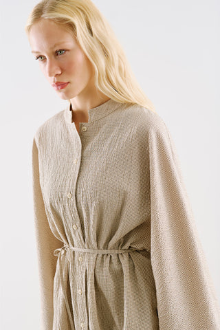 Wide Sleeve Belted Tunic Beige