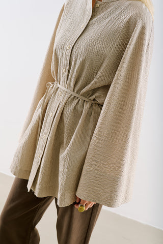 Wide Sleeve Belted Tunic Beige