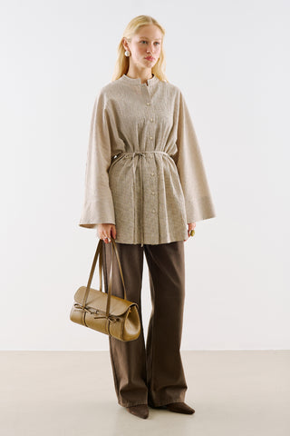 Wide Sleeve Belted Tunic Beige