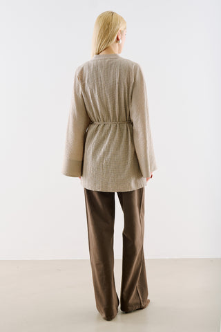 Wide Sleeve Belted Tunic Beige
