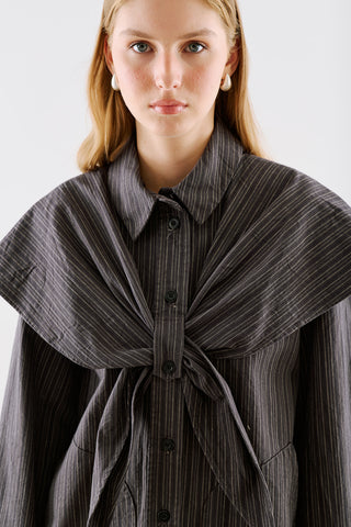 Scarf Neck Shirt Jacket Black Striped