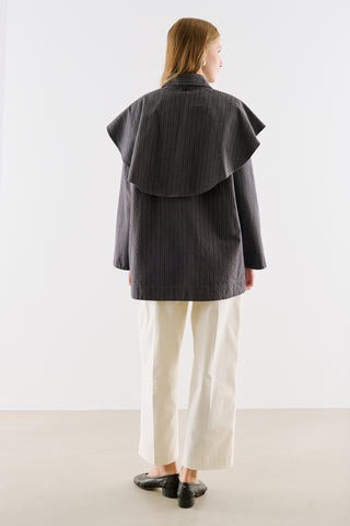 Scarf Neck Shirt Jacket Black Striped