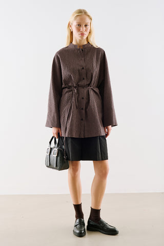 Wide Sleeve Belted Tunic Brown