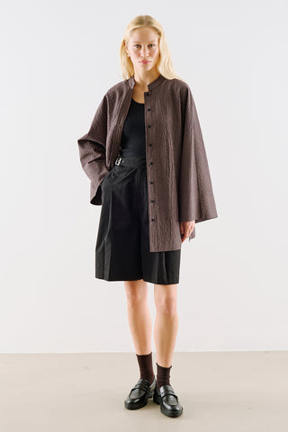 Wide Sleeve Belted Tunic Brown