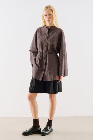 Wide Sleeve Belted Tunic Brown