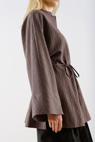 Wide Sleeve Belted Tunic Brown