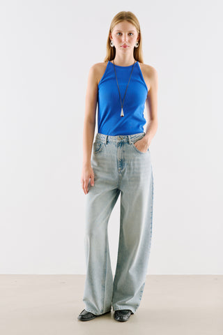 Mid-Rise Wide-Leg Jeans Blue