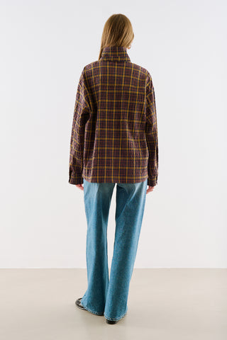 Checked High Neck Shirt Burgundy