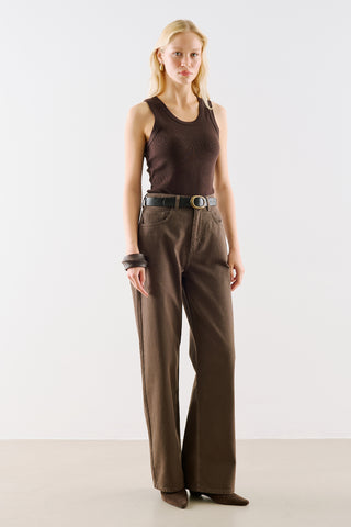 High-Rise Straight-Leg Jeans Brown
