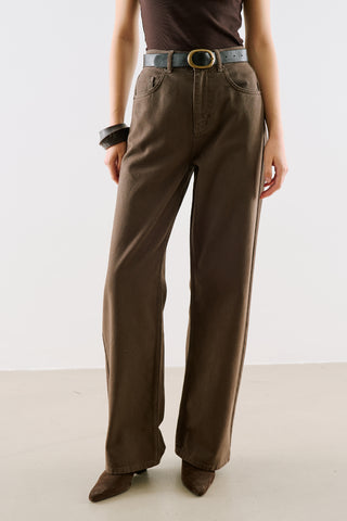 High-Rise Straight-Leg Jeans Brown