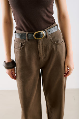 High-Rise Straight-Leg Jeans Brown