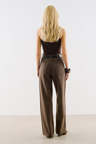 High-Rise Straight-Leg Jeans Brown