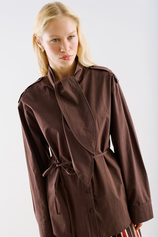 Scarf Tie Neck Shirt Brown