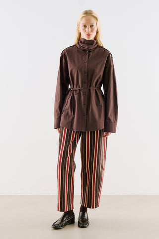 Scarf Tie Neck Shirt Brown