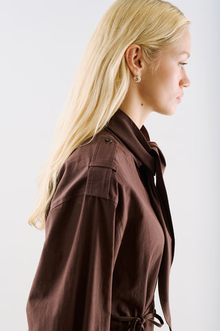 Scarf Tie Neck Shirt Brown