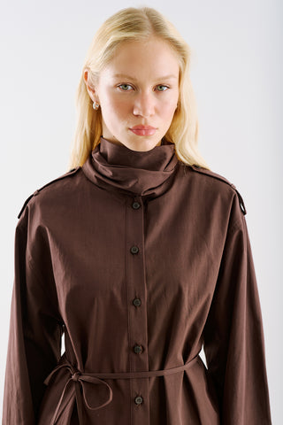Scarf Tie Neck Shirt Brown