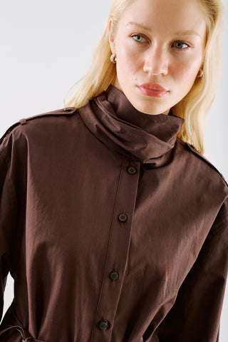 Scarf Tie Neck Shirt Brown