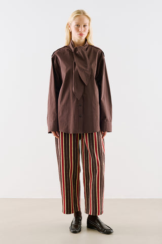 Scarf Tie Neck Shirt Brown