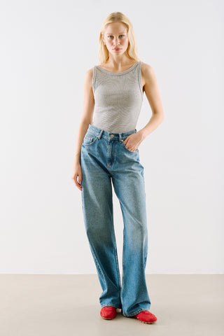 High-Rise Straight-Leg Jeans Blue