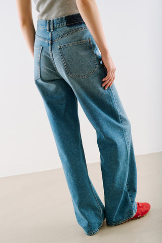 High-Rise Straight-Leg Jeans Blue