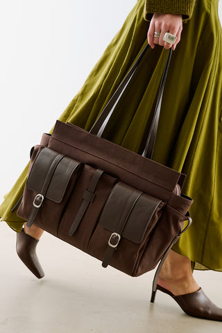London Large Canvas Bag With Multiple Pockets Brown