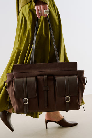 London Large Canvas Bag With Multiple Pockets Brown