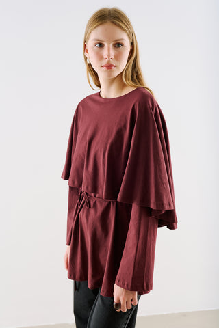 Cape Style Belted Tunic Burgundy