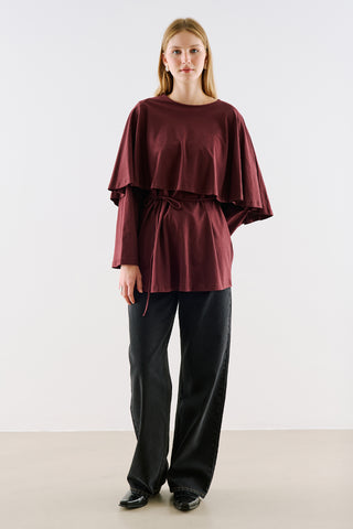 Cape Style Belted Tunic Burgundy