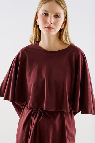 Cape Style Belted Tunic Burgundy